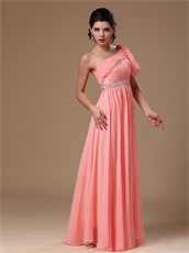 Honorable Watermelon Chiffon Unique Prom Dress With One Shoulder Ribbon