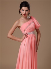 Honorable Watermelon Chiffon Unique Prom Dress With One Shoulder Ribbon