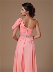 Honorable Watermelon Chiffon Unique Prom Dress With One Shoulder Ribbon