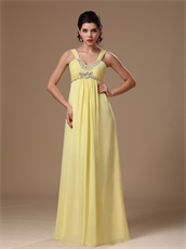 Straps Light Yellow Chiffon Hottest Pron Dress Empire Waist For Maternity