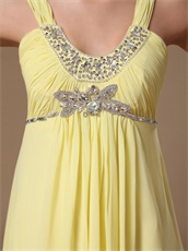 Straps Light Yellow Chiffon Hottest Pron Dress Empire Waist For Maternity