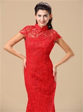 Pretty Short Sleeves Fully Flat Red Prom Evening Dresses Manufacturer