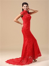 Pretty Short Sleeves Fully Flat Red Prom Evening Dresses Manufacturer