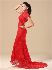 Pretty Short Sleeves Fully Flat Red Prom Evening Dresses Manufacturer