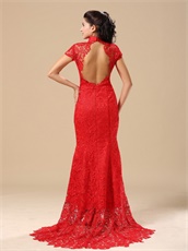 Pretty Short Sleeves Fully Flat Red Prom Evening Dresses Manufacturer