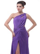 Medium Purple One Shoulder High Slit Ruch Sexy Dancing Dress Unique Design