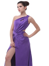 Medium Purple One Shoulder High Slit Ruch Sexy Dancing Dress Unique Design