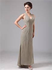 Halter Grey Chiffon Mother Of The Bride Dress Custom Tailoring