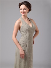 Halter Grey Chiffon Mother Of The Bride Dress Custom Tailoring