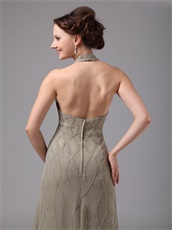 Halter Grey Chiffon Mother Of The Bride Dress Custom Tailoring