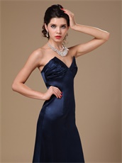 Navy Blue Satin V Cut Out Stylish Formal Evening Gowns For Women