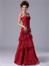 Mermaid Layers Ruffle Wine Red Organza Evening Dress 2019 For Wives