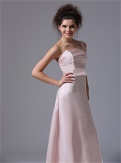 Pink One Shoulder Prom Dress Ruched Bodice Floor Length