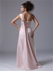 Pink One Shoulder Prom Dress Ruched Bodice Floor Length