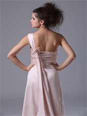 Pink One Shoulder Prom Dress Ruched Bodice Floor Length