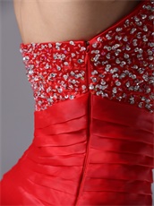 Oblique Seam Wasitline Mermaid Organza Red Layers Prom Dress