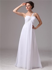 Simple One Shoulder Watteau Train White Chiffon Prom Celebrity Dress