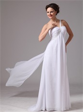 Simple One Shoulder Watteau Train White Chiffon Prom Celebrity Dress