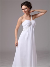 Simple One Shoulder Watteau Train White Chiffon Prom Celebrity Dress