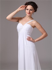 Simple One Shoulder Watteau Train White Chiffon Prom Celebrity Dress