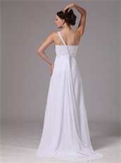 Simple One Shoulder Watteau Train White Chiffon Prom Celebrity Dress