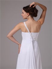 Simple One Shoulder Watteau Train White Chiffon Prom Celebrity Dress