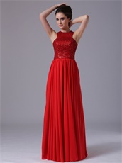 Shiny Paillette Sequin High-Neck Empire Red Affordable Prom Dress