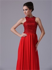 Shiny Paillette Sequin High-Neck Empire Red Affordable Prom Dress