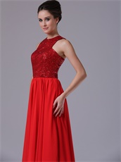 Shiny Paillette Sequin High-Neck Empire Red Affordable Prom Dress