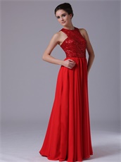 Shiny Paillette Sequin High-Neck Empire Red Affordable Prom Dress