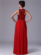 Shiny Paillette Sequin High-Neck Empire Red Affordable Prom Dress