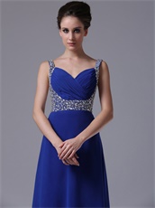 Double Silver Beaded Straps Royal Blue Chiffon Maxi Prom Dress City