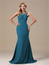 Affordable Scoop Neckline Teal Prom Dress Chiffon Skirt Open Back Sexy