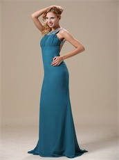 Affordable Scoop Neckline Teal Prom Dress Chiffon Skirt Open Back Sexy