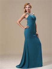 Affordable Scoop Neckline Teal Prom Dress Chiffon Skirt Open Back Sexy