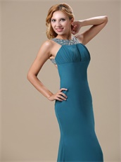 Affordable Scoop Neckline Teal Prom Dress Chiffon Skirt Open Back Sexy