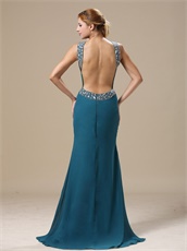 Affordable Scoop Neckline Teal Prom Dress Chiffon Skirt Open Back Sexy