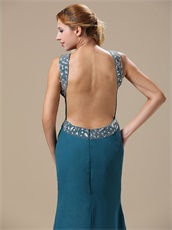 Affordable Scoop Neckline Teal Prom Dress Chiffon Skirt Open Back Sexy