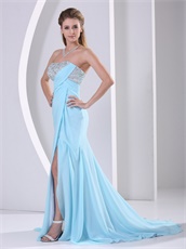 Light Blue 2019 Left Leg Slit Prom Dress Party Style Designer