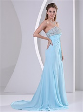 Light Blue 2019 Left Leg Slit Prom Dress Party Style Designer