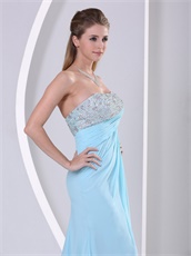 Light Blue 2019 Left Leg Slit Prom Dress Party Style Designer