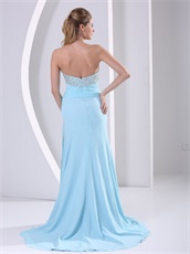 Light Blue 2019 Left Leg Slit Prom Dress Party Style Designer