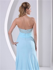Light Blue 2019 Left Leg Slit Prom Dress Party Style Designer