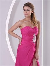 Fuchsia Sweetheart Appliques Stylish Prom Celebrity Dress High Slit