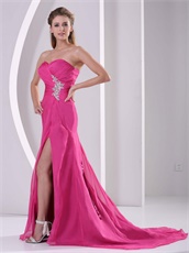 Fuchsia Sweetheart Appliques Stylish Prom Celebrity Dress High Slit