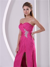 Fuchsia Sweetheart Appliques Stylish Prom Celebrity Dress High Slit