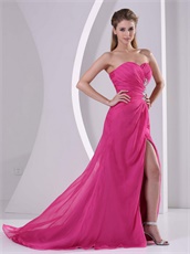 Fuchsia Sweetheart Appliques Stylish Prom Celebrity Dress High Slit