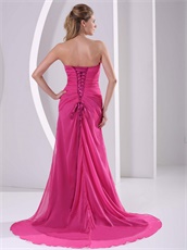 Fuchsia Sweetheart Appliques Stylish Prom Celebrity Dress High Slit