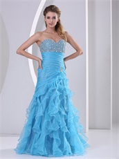 Sweetheart Aqua Blue Organza Ruffles Skirt Prom Dress Dropped Waist