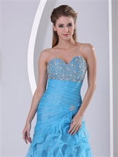 Sweetheart Aqua Blue Organza Ruffles Skirt Prom Dress Dropped Waist